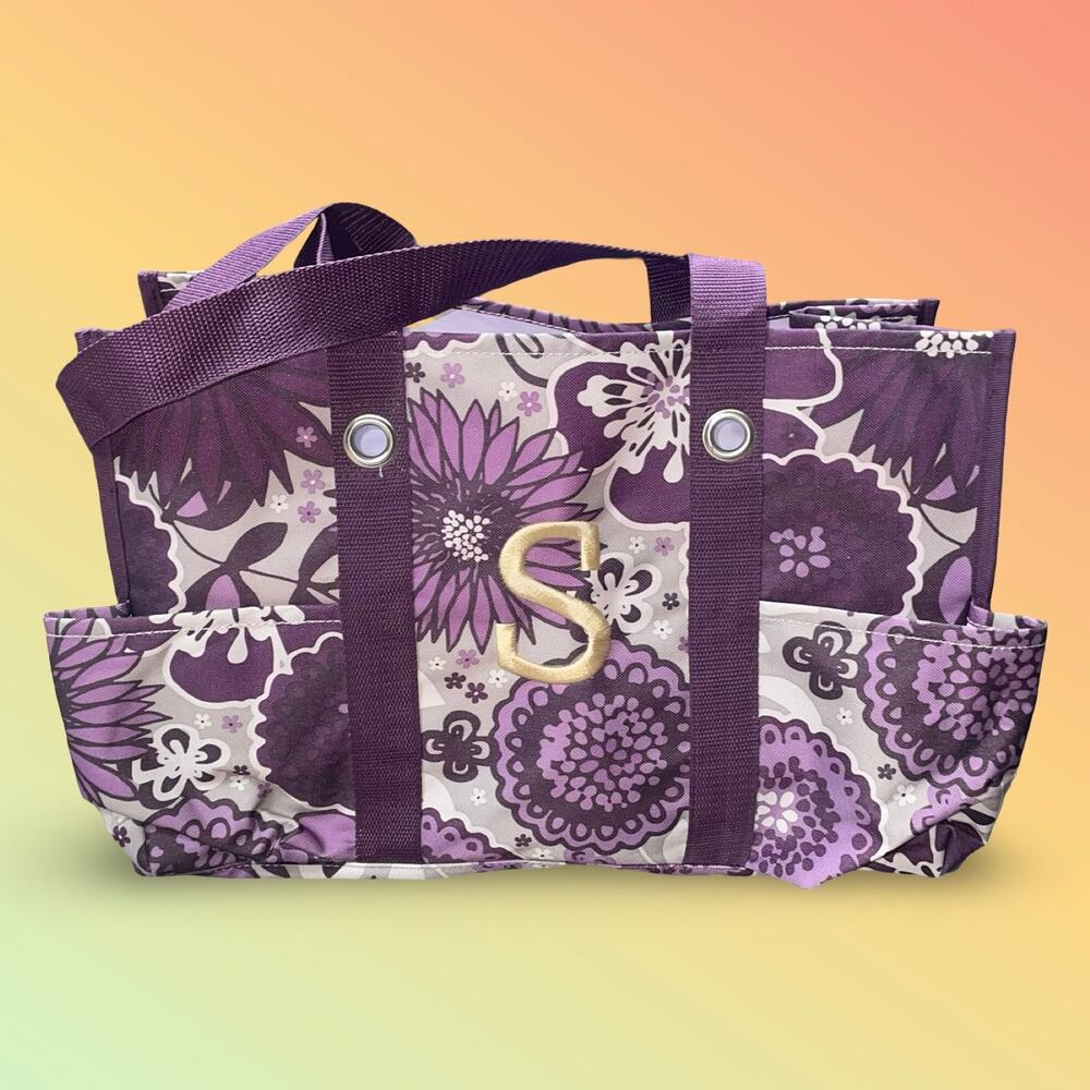 Thirty One Utility Mummy Shoulder Tote Plum Awesome Blossom 31 w "S" Monogram